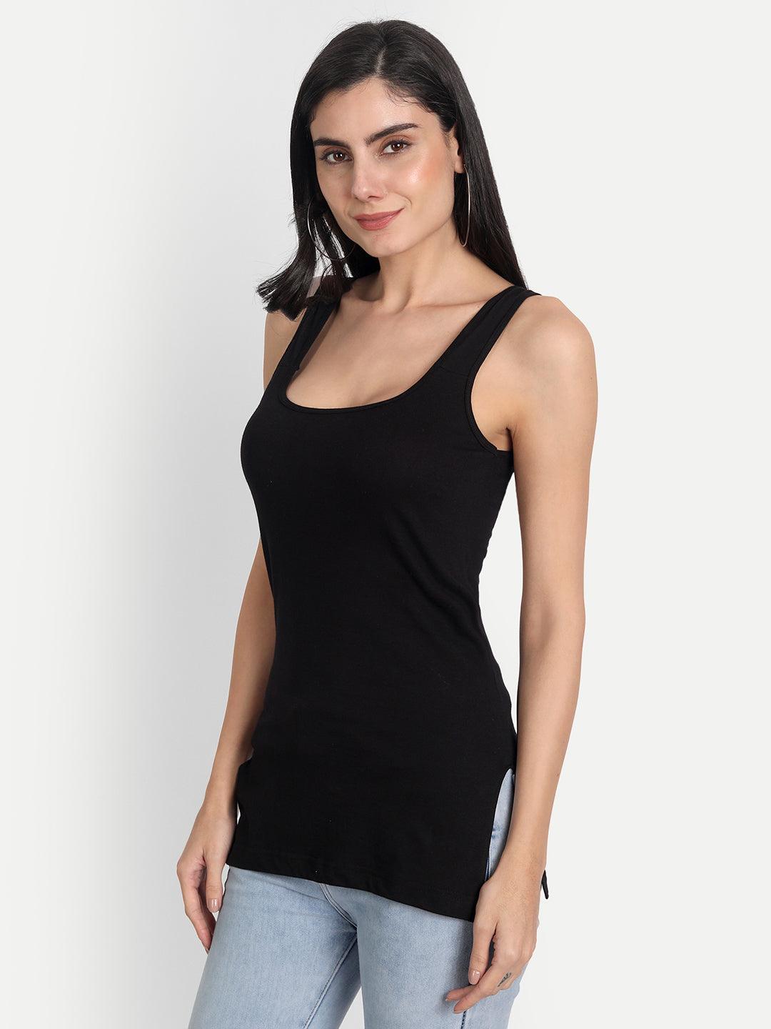 Women's Regular Fit Wide Strap Sleeveless Cotton Camisole Slip Spaghetti Multicolor Combo pack of 3 - Aimly.in