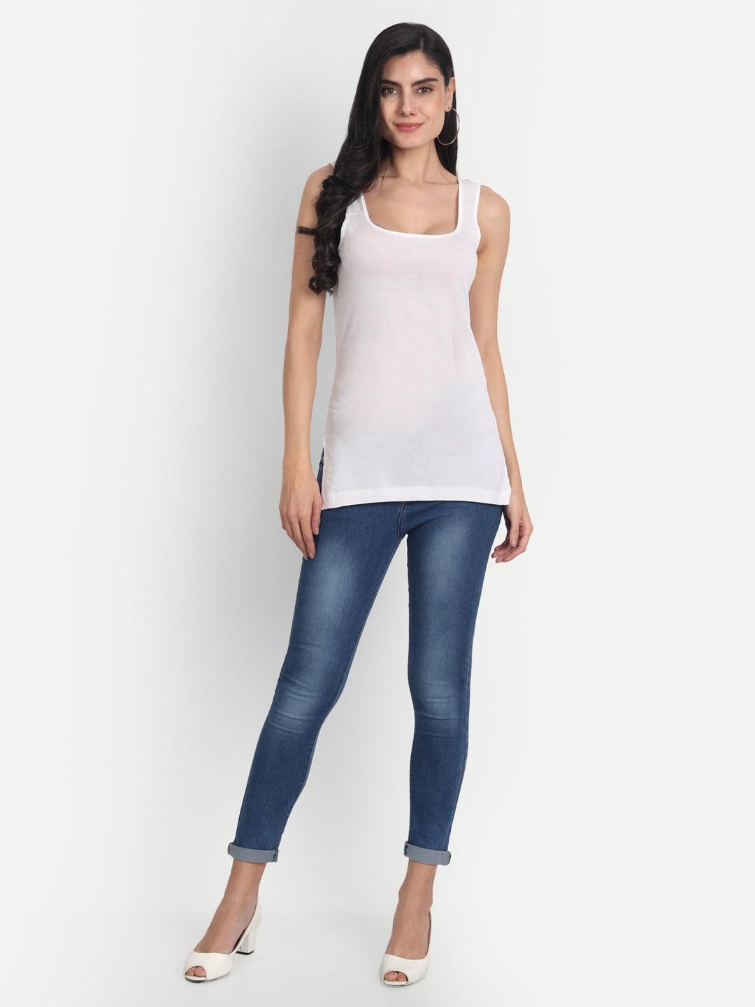 Women's Regular Fit Wide Strap Sleeveless Cotton Camisole Slip Spaghetti Multicolor Combo pack of 3 - Aimly.in