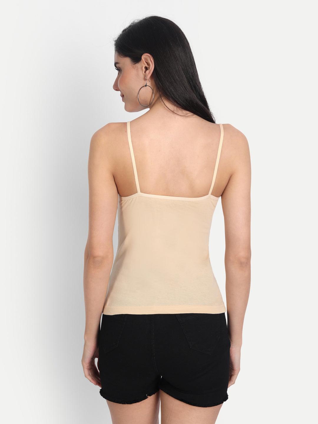 Women's Regular Fit Adjustable Strap Cotton Bra Cum Camisole Slip Spaghetti Multicolor Combo pack of 3 - Aimly.in