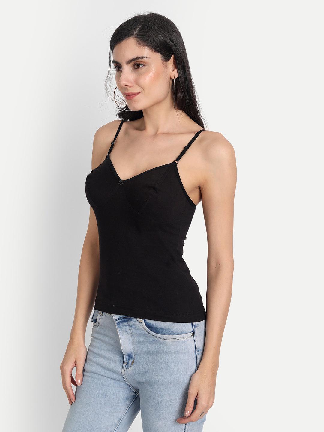 Women's Regular Fit Adjustable Strap Cotton Bra Cum Camisole Slip Spaghetti Multicolor Combo pack of 3 - Aimly.in