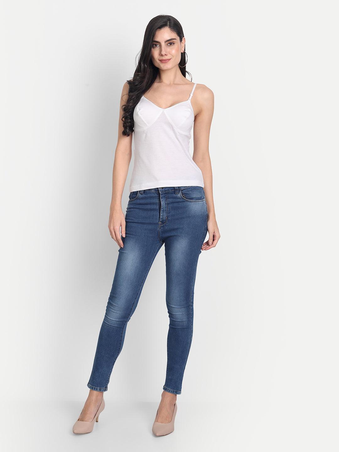 Women's Regular Fit Adjustable Strap Cotton Bra Cum Camisole Slip Spaghetti Multicolor Combo pack of 3 - Aimly.in