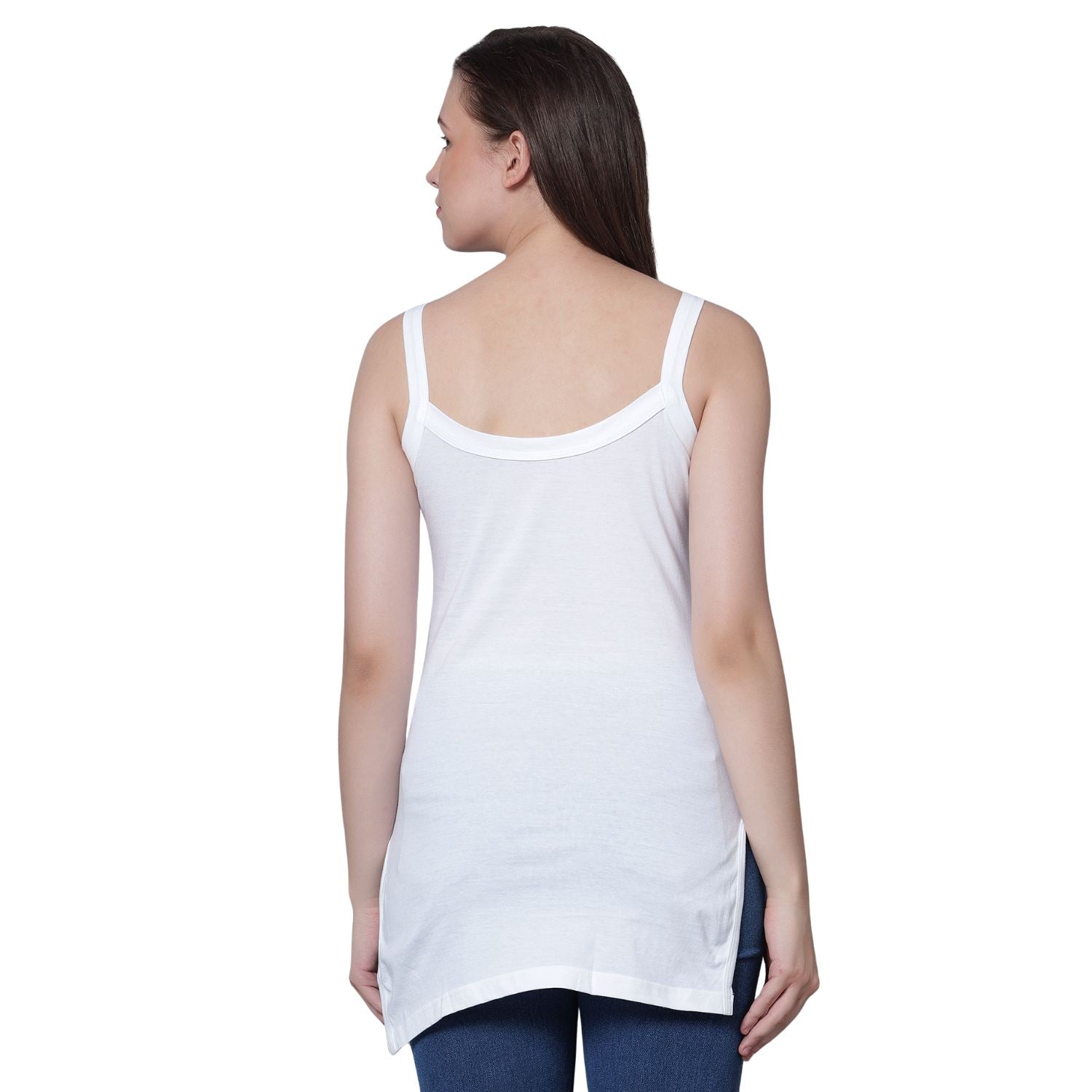 Women's Cotton Sleeveless U Neck Long Spaghetti Slips Regular Use Camisoles Multicolor pack of 3