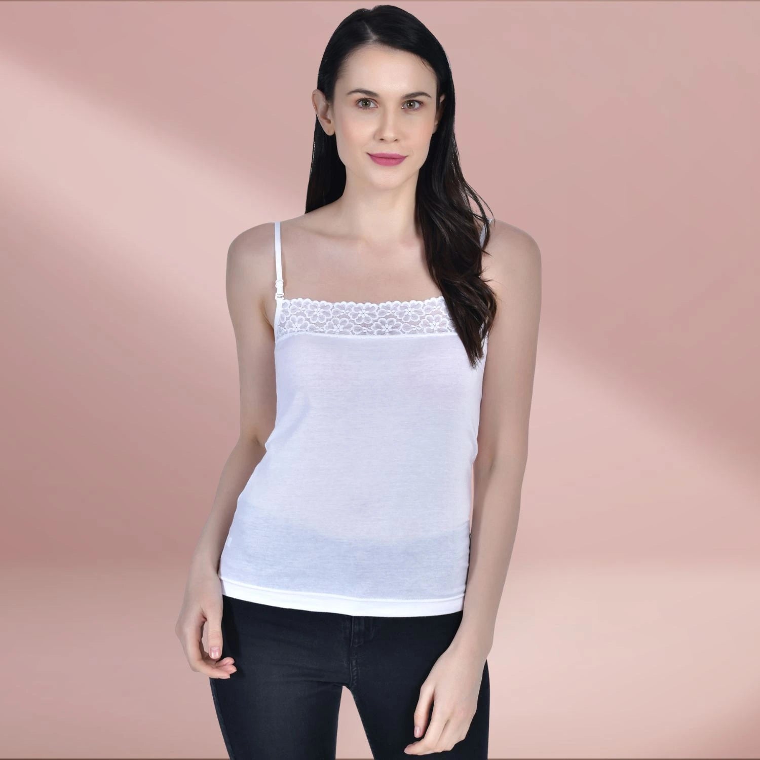 Women's Cotton Adjustable Strap Lace Spaghetti Slip Camisole