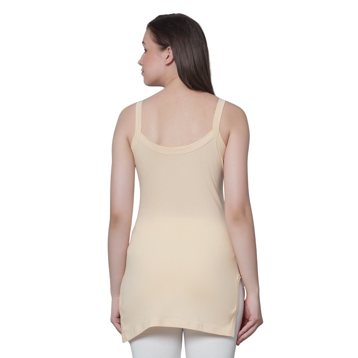 Women's Cotton Sleeveless U Neck Long Spaghetti Slips Regular Use Camisoles 2 wht 1 bge pack of 3