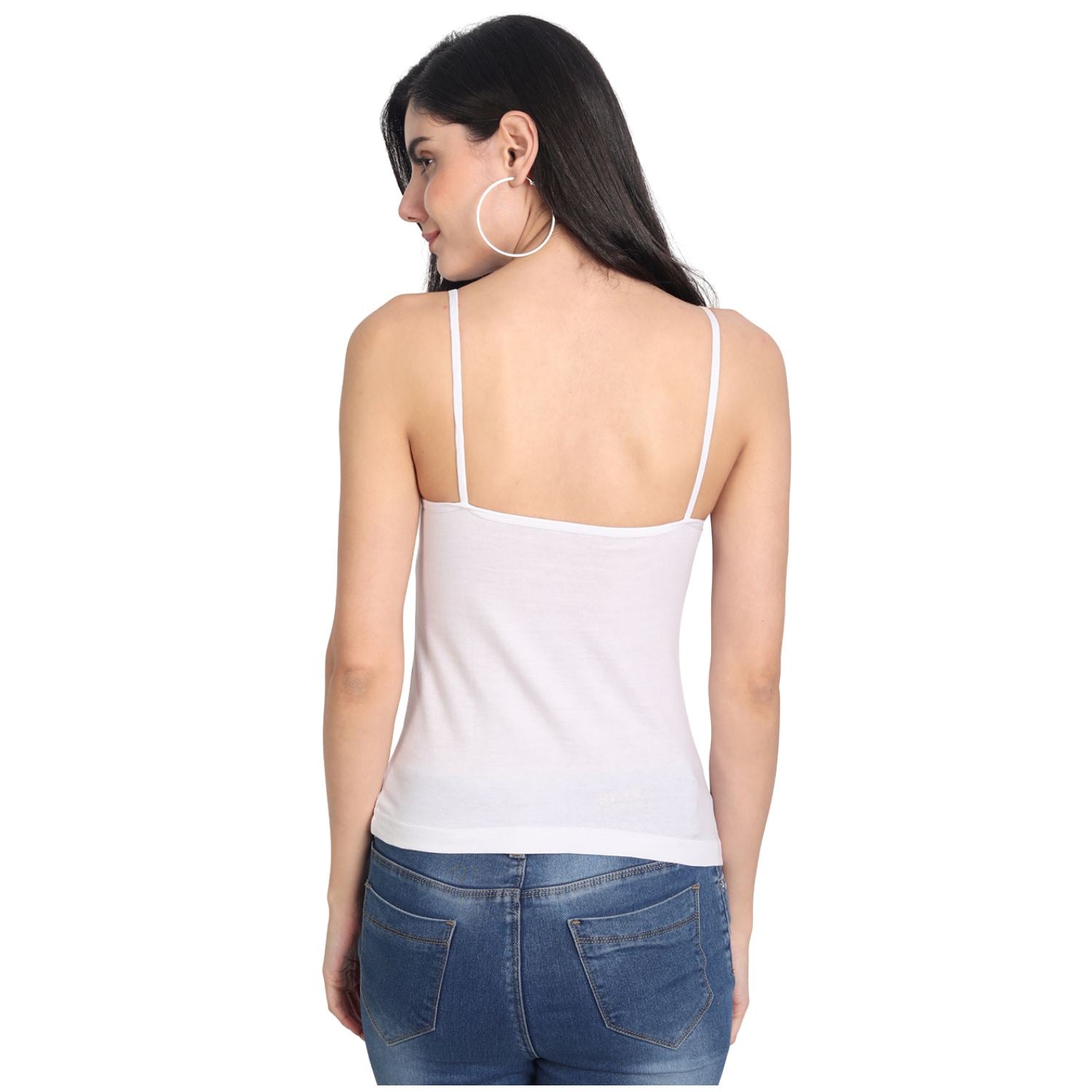 Women's Regular Fit Adjustable Strap Cotton Bra Cum Camisole Slip Spaghetti 2-White Combo pack of 2