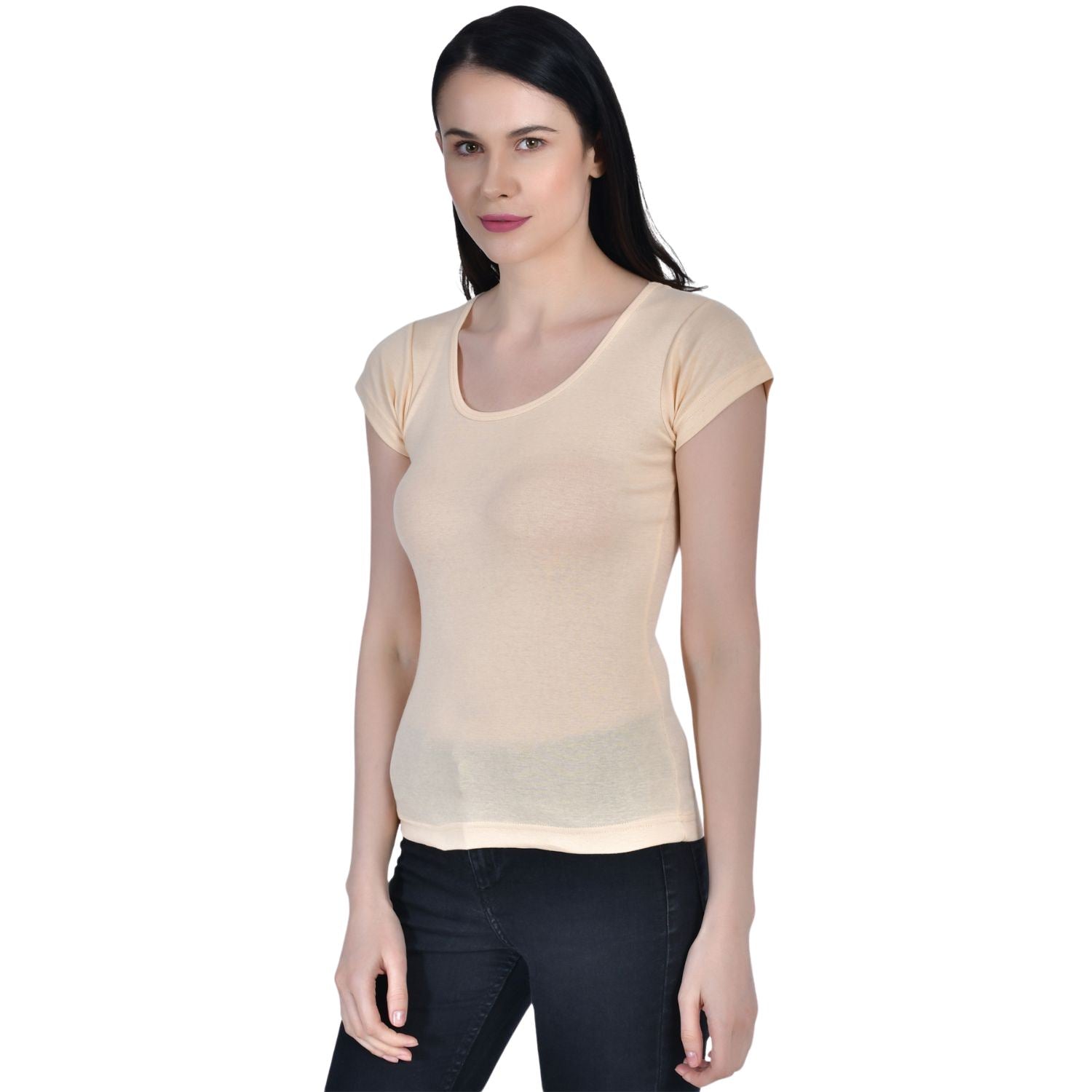 Women's Cotton Cap Sleeve Camisole Slip Spaghetti 3 beige Pack-3