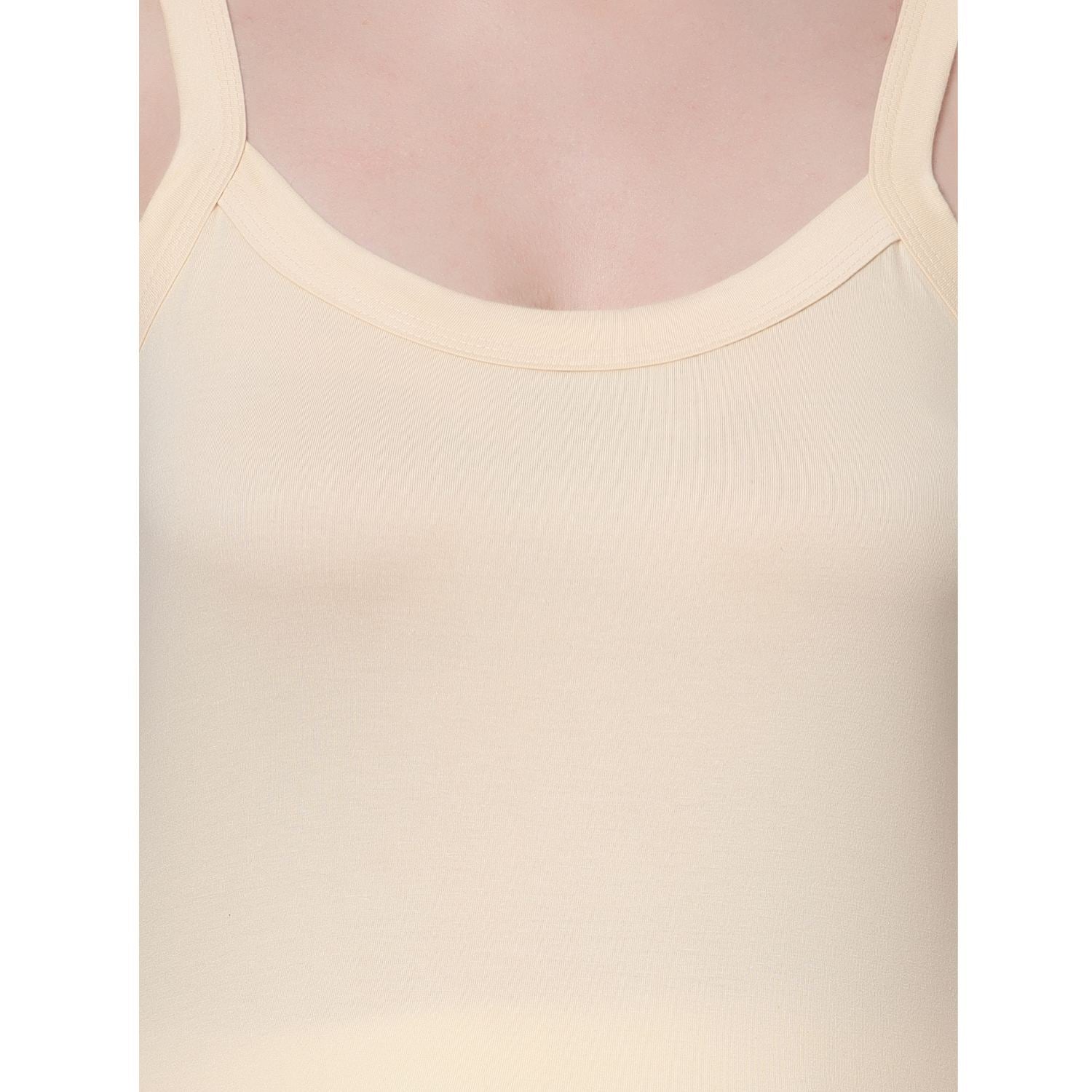 Women's Cotton Sleeveless U Neck Long Spaghetti Slips Regular Use Camisoles 3 bge pack of 3