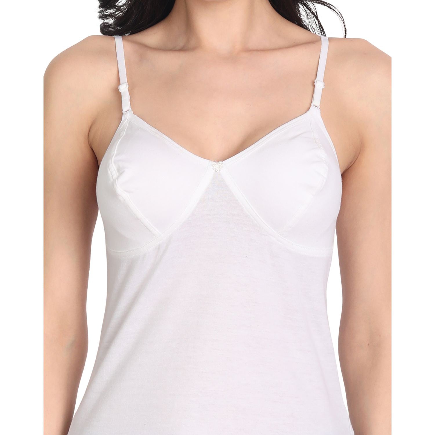 Women's Regular Fit Adjustable Strap Cotton Bra Cum Camisole Slip Spaghetti 1-White_1-Beige Combo pack of  2