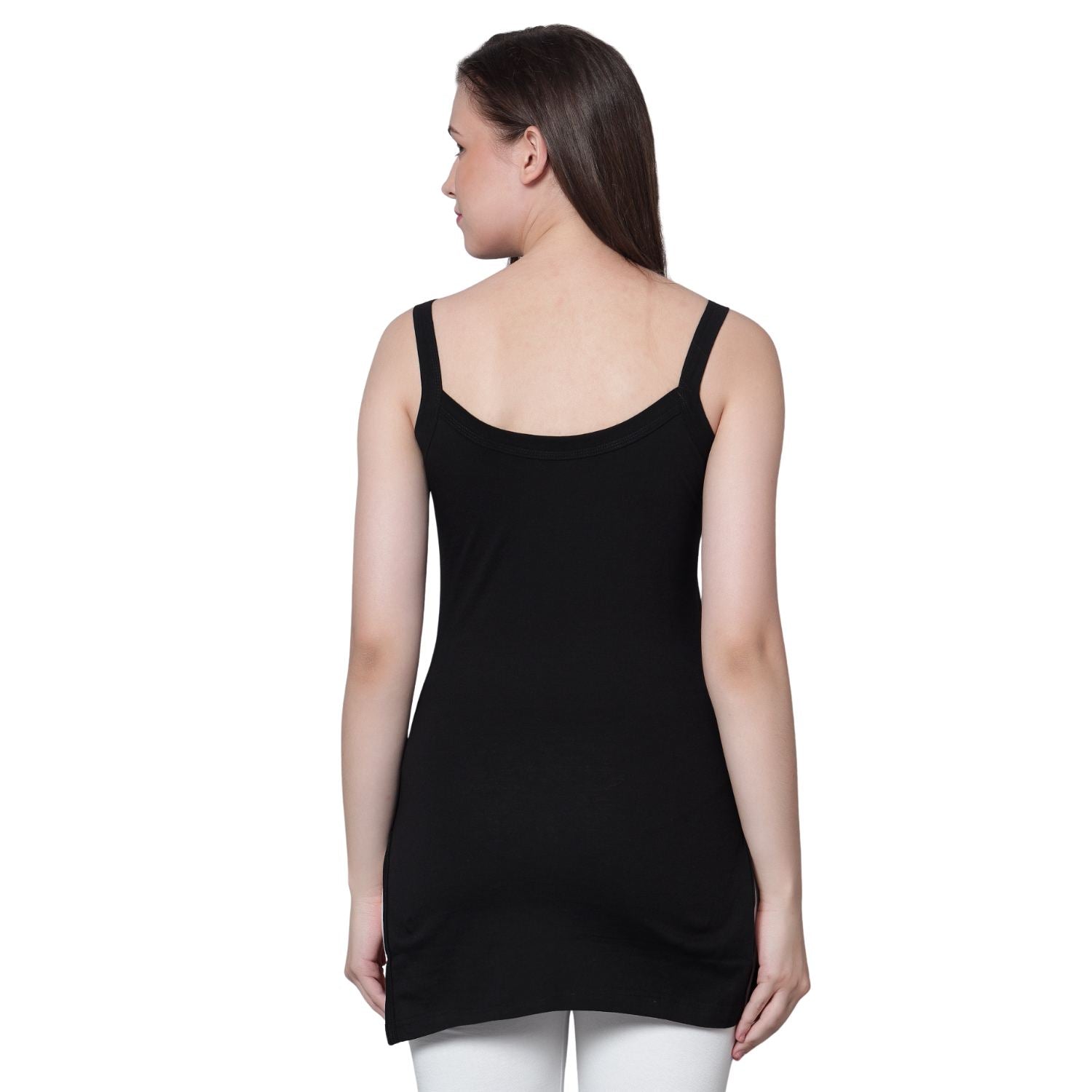 Women's Cotton Sleeveless U Neck Long Spaghetti Slips Regular Use Camisoles 2 blk 1 bge pack of 3