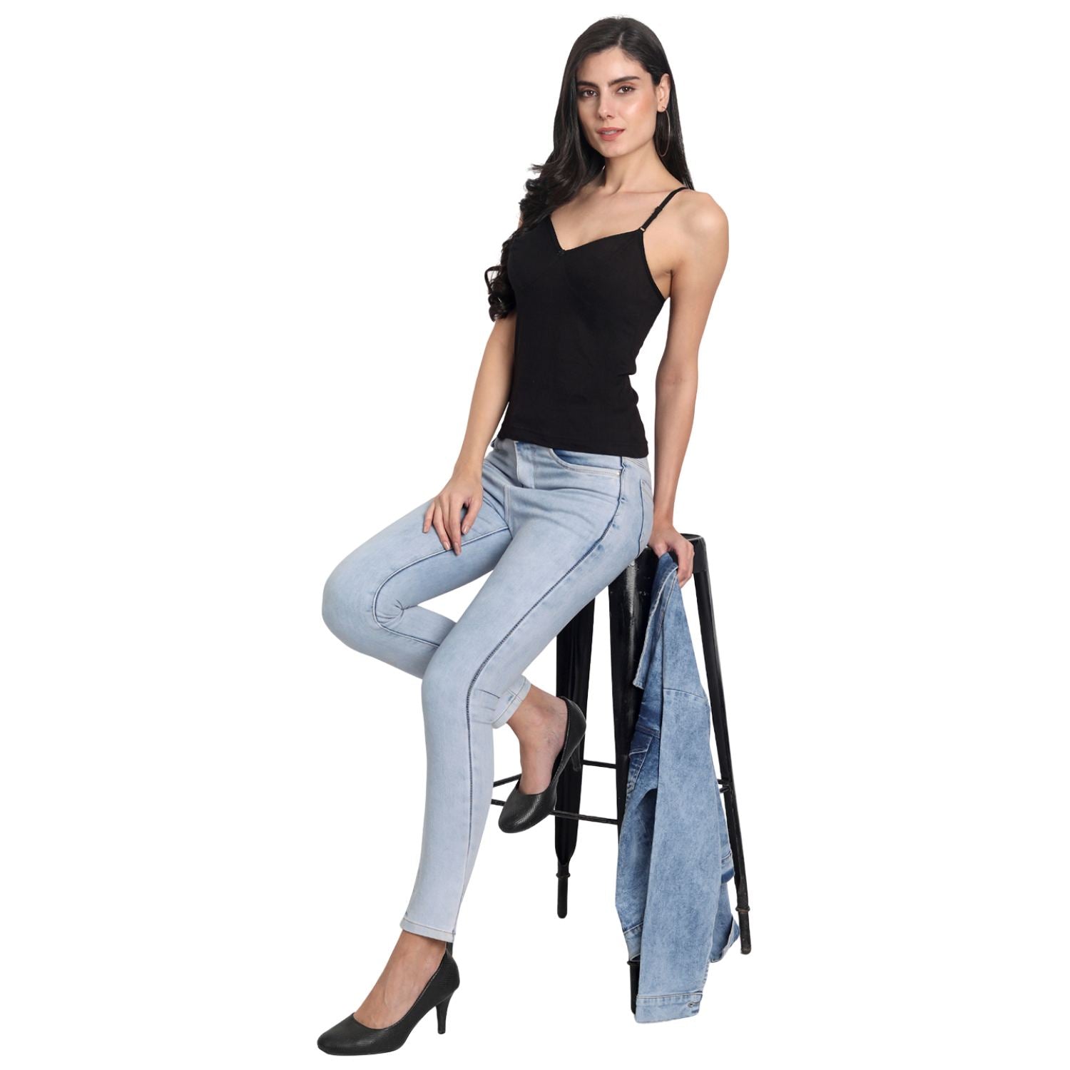 Women's Regular Fit Adjustable Strap Cotton Bra Cum Camisole Slip Spaghetti 1-Black_1-Beige Combo pack of  2