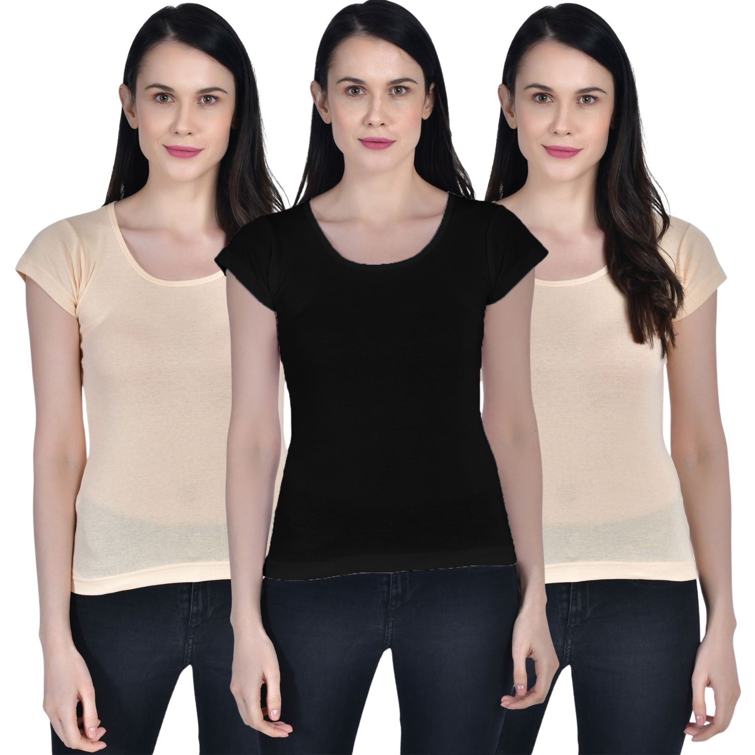 Women's Cotton Cap Sleeve Camisole Slip Spaghetti 1black 2 beige Pack-3