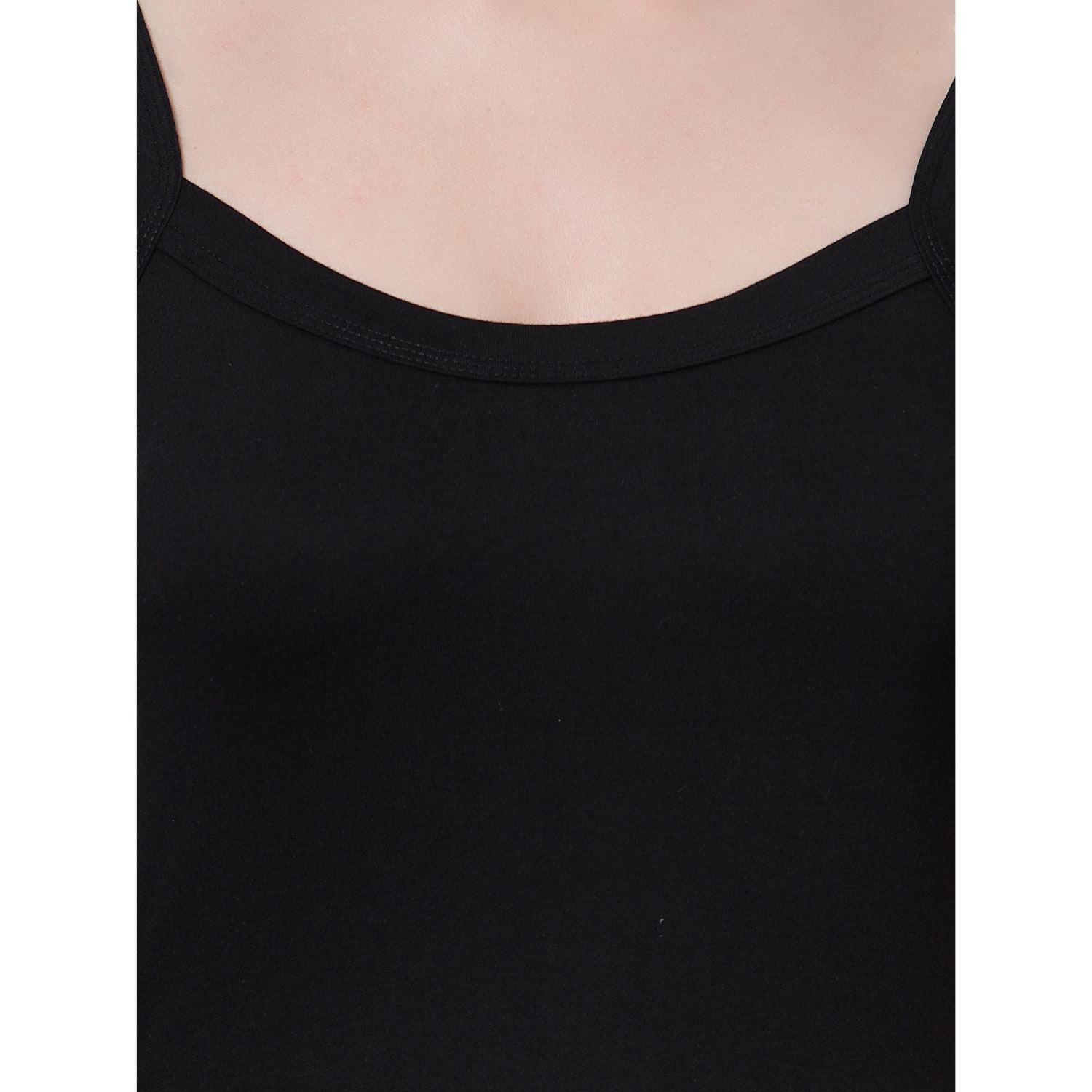 Women's Cotton Sleeveless U Neck Long Spaghetti Slips Regular Use Camisoles Multicolor pack of 3