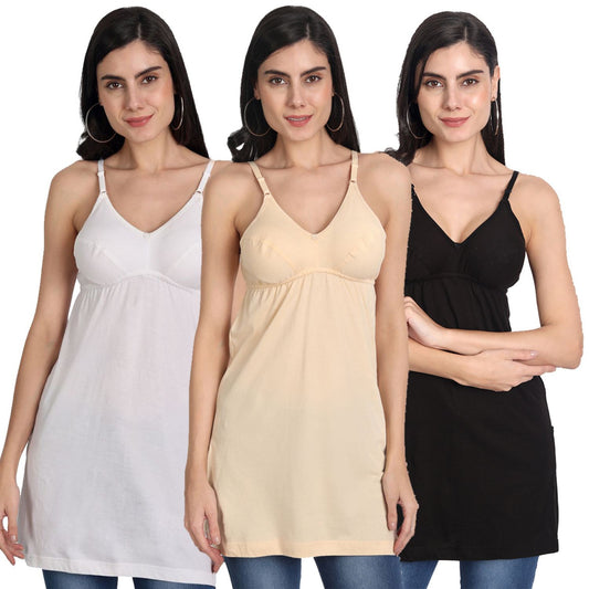 Women’s Cotton Spaghetti Strap Camisole Tops | Soft Stretchable Sleeveless Slips for Layering, Innerwear & Daily Wear (Multiple Colors Available) pack of-3