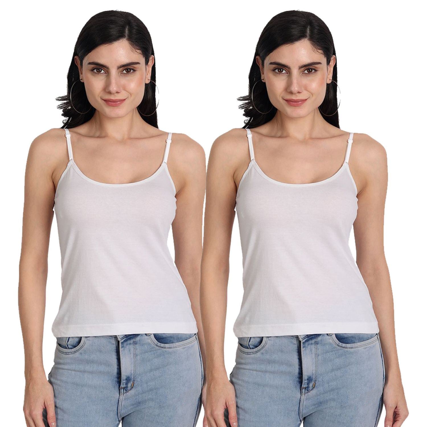 Aimly Women's Cotton Sleeveless Adjustable Strap Spaghetti 2_WHITE - Pack of 2