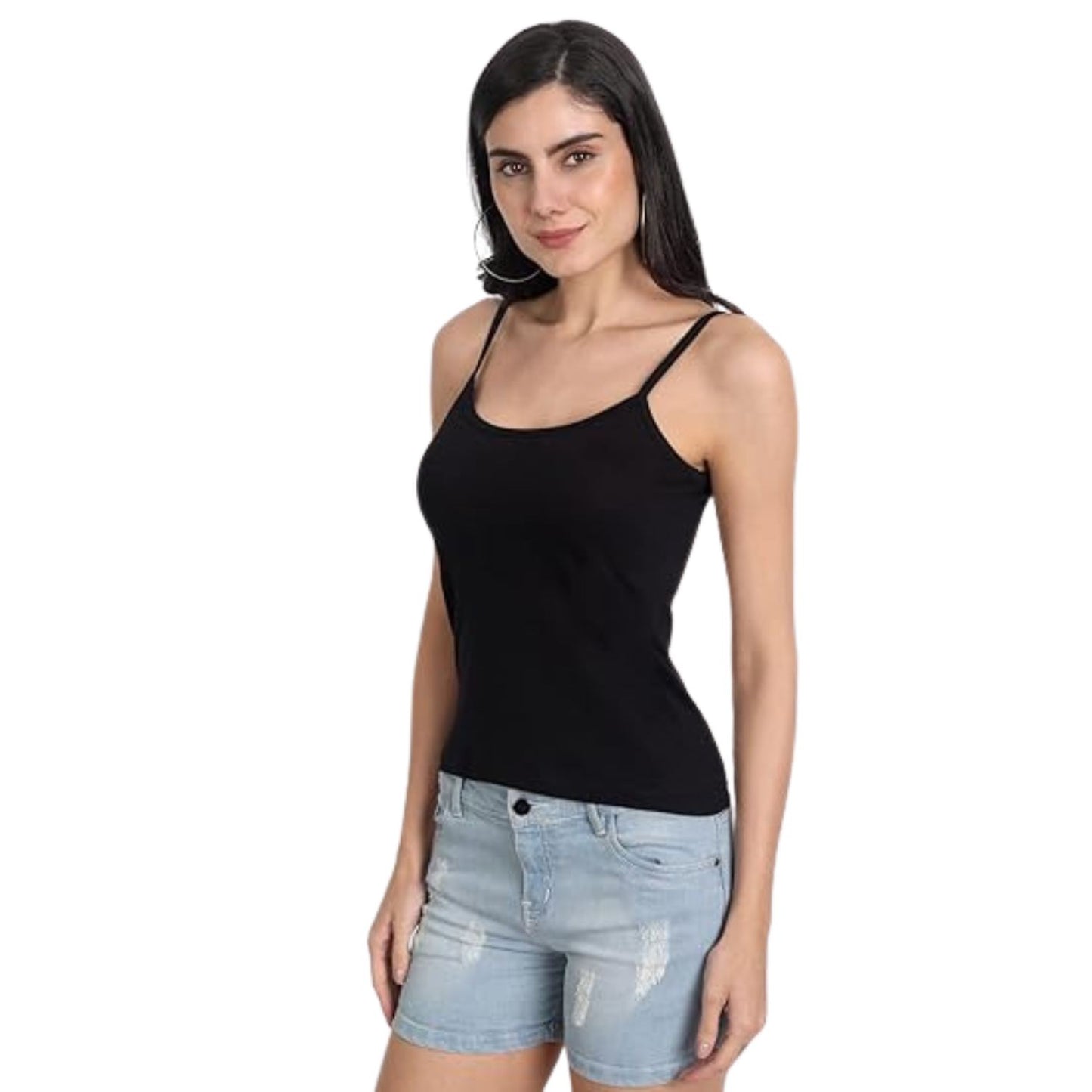 Women's Regular Fit Thin Strap Sleeveless Cotton Camisole Slip Spaghetti Multicolor Combo pack of 3