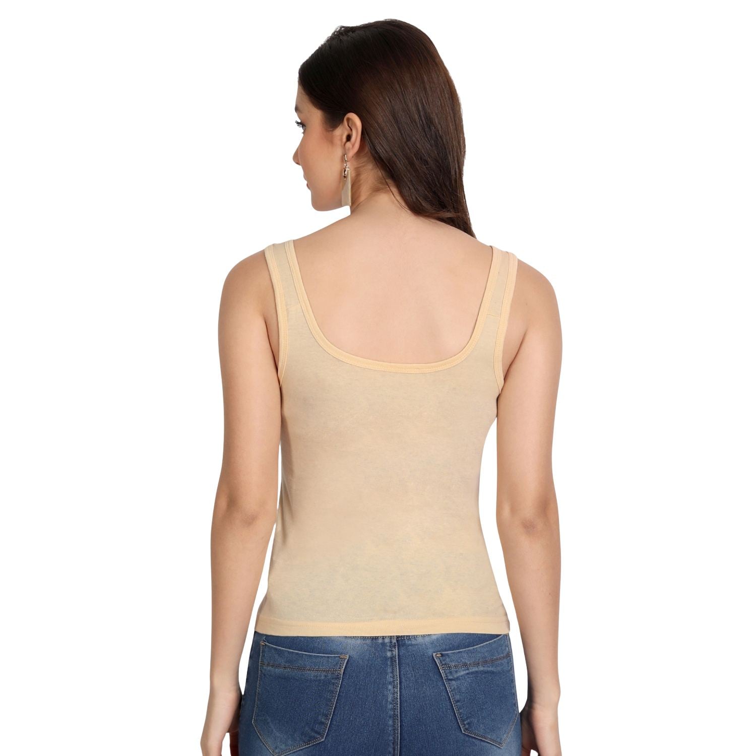 Women's Regular Fit Cotton U Neck Spaghetti Slips Camisoles 3 beige Combo Pack of 3