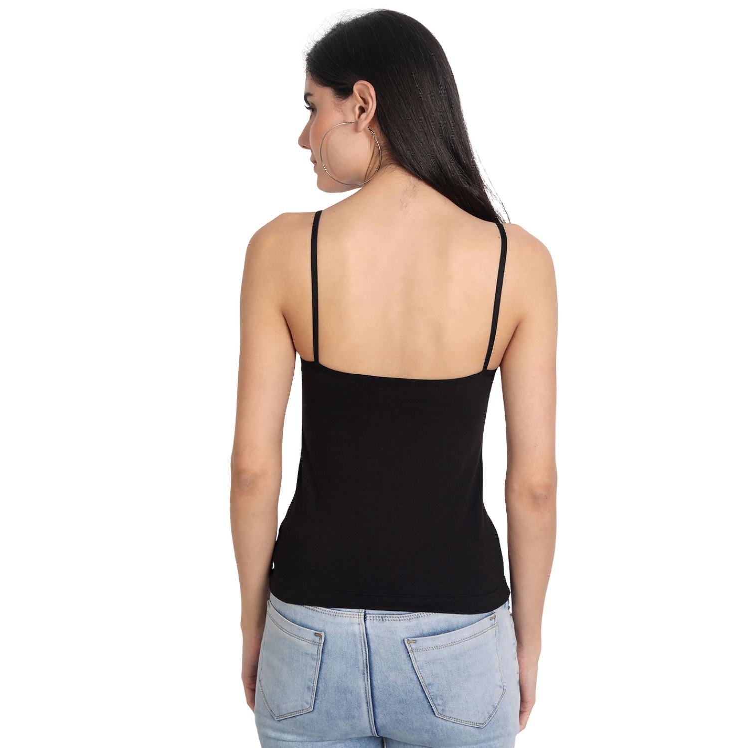 Women's Regular Fit Adjustable Strap Cotton Bra Cum Camisole Slip Spaghetti 1-Black_1-Beige Combo pack of  2