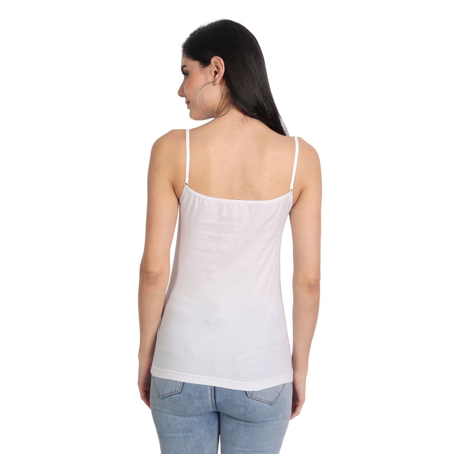 Aimly Women's Cotton Sleeveless Adjustable Strap Camisole Slip Spaghetti 2 WHITE - Pack of 2