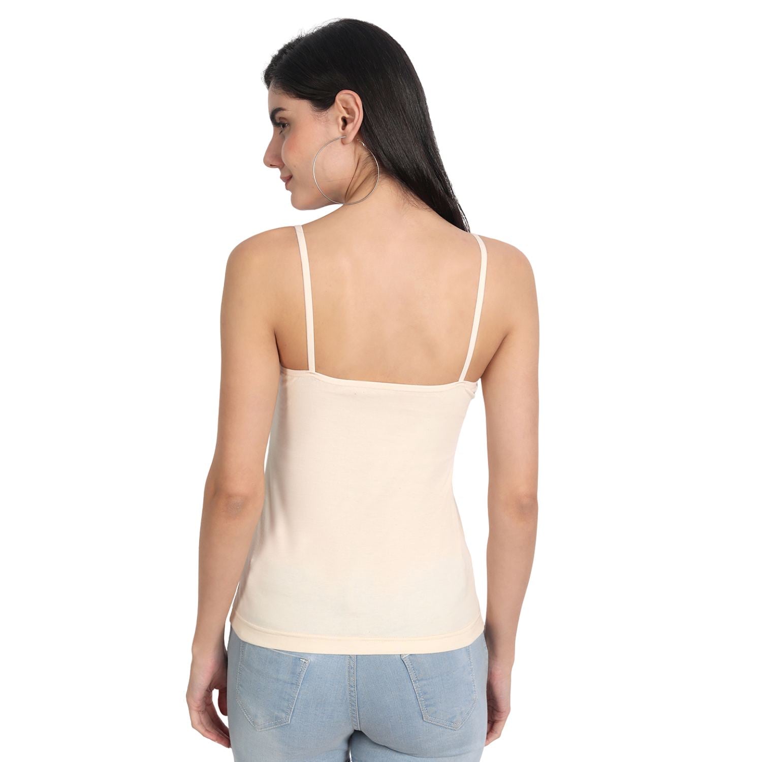 Aimly Women's Cotton Sleeveless Adjustable Strap Spaghetti 3 BEIGE - Pack of 3