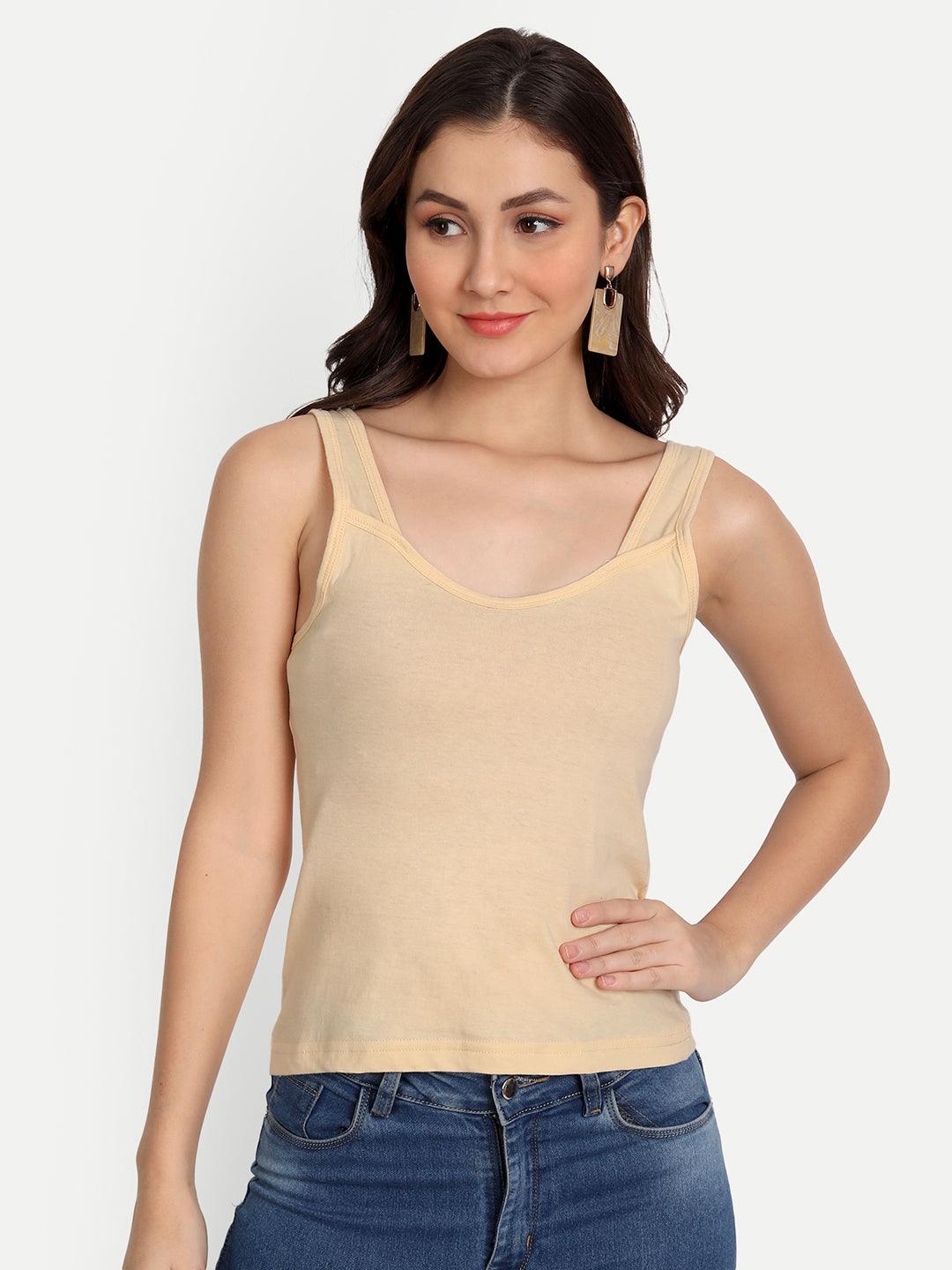 Women's Regular Fit Cotton U Neck Spaghetti Slips Camisoles Multicolor Combo Pack of 3 - Aimly.in