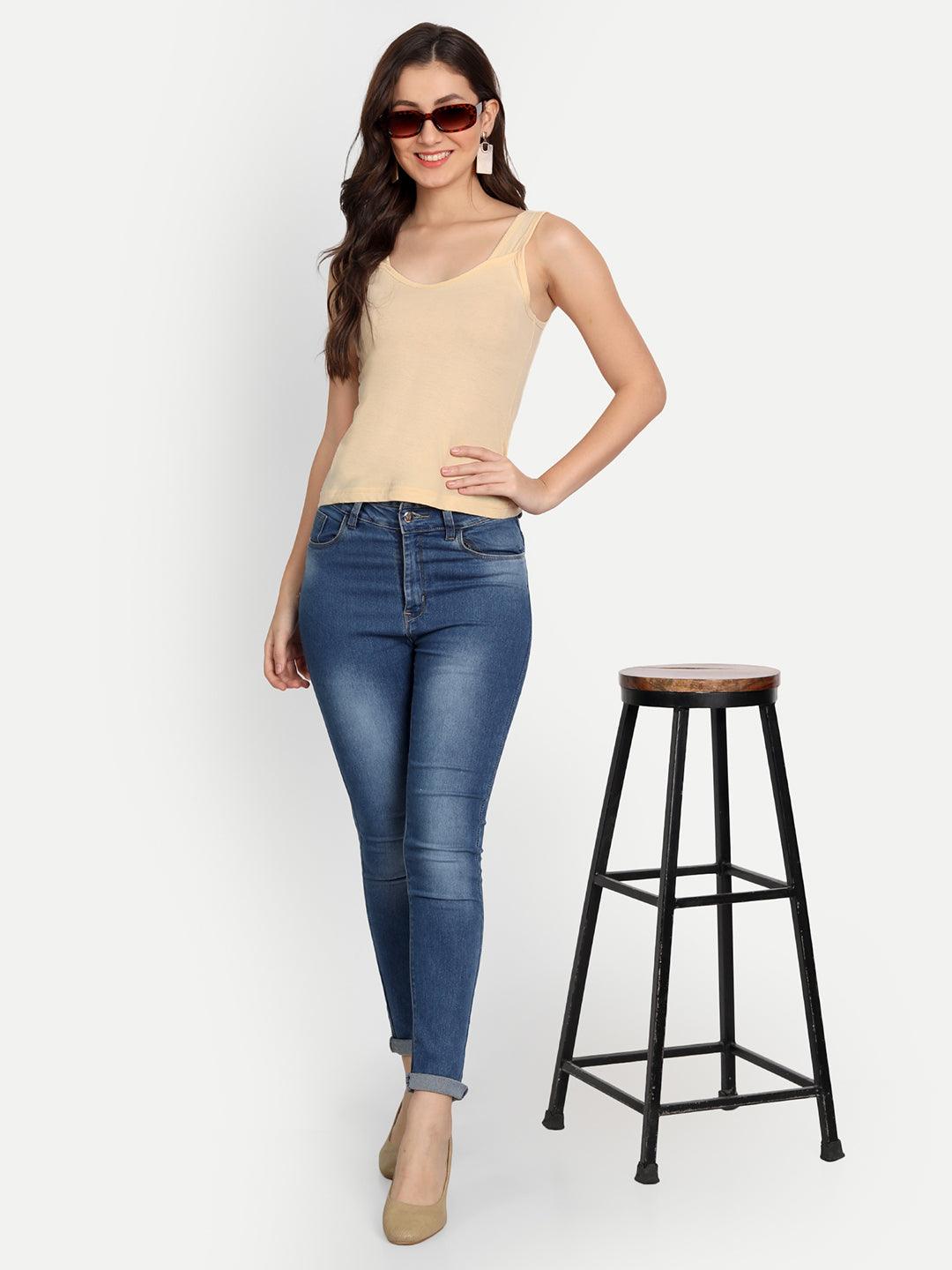 Women's Regular Fit Cotton U Neck Spaghetti Slips Camisoles Multicolor Combo Pack of 3 - Aimly.in