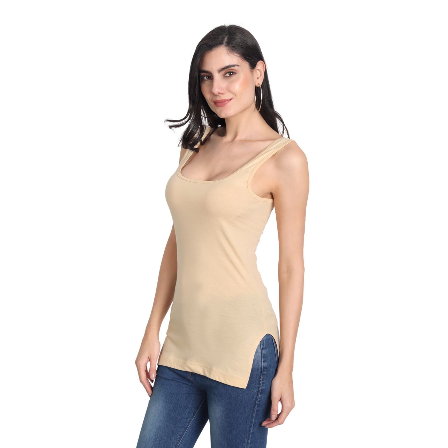 Women's Regular Fit Wide Strap Sleeveless Cotton Camisole Slip Spaghetti, 2bLACK 1BEIGE Combo pack of 3