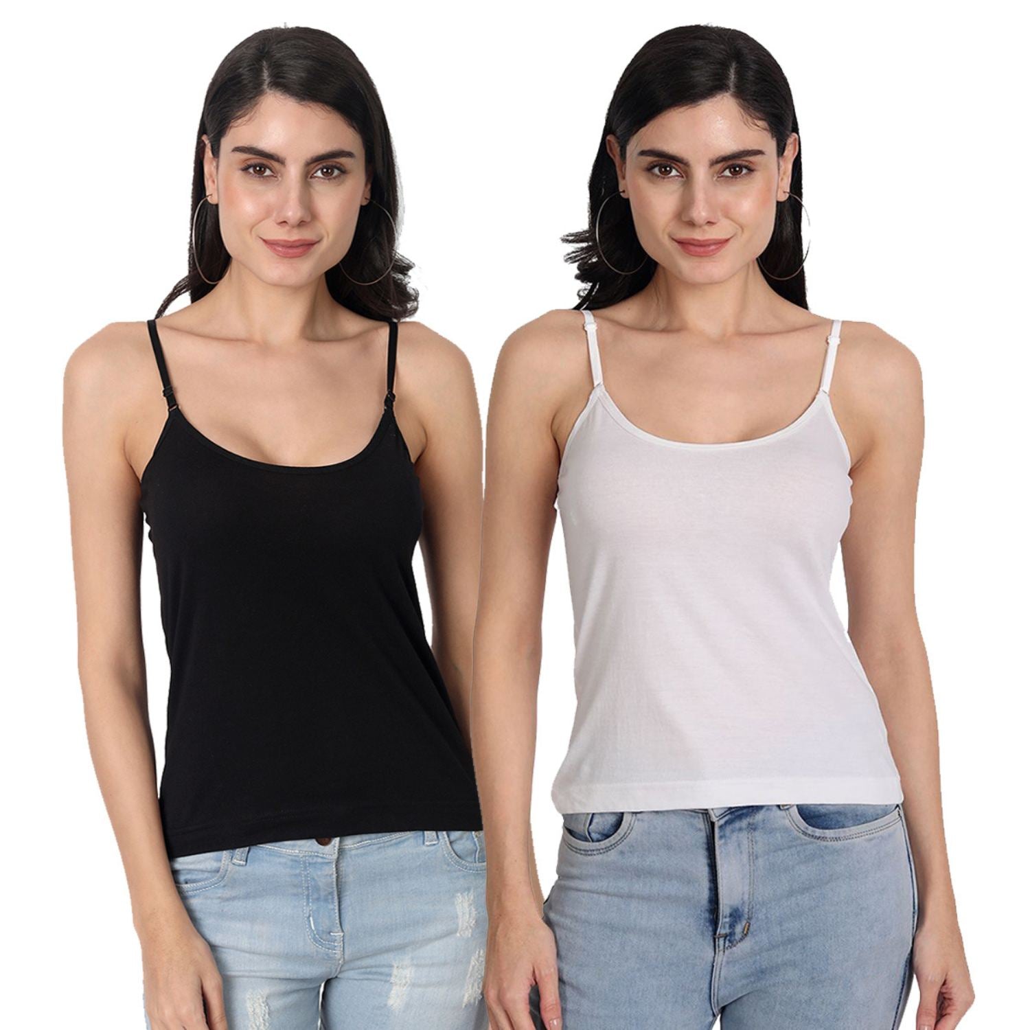 Aimly Women's Cotton Sleeveless Adjustable Strap Spaghetti - Pack of 2