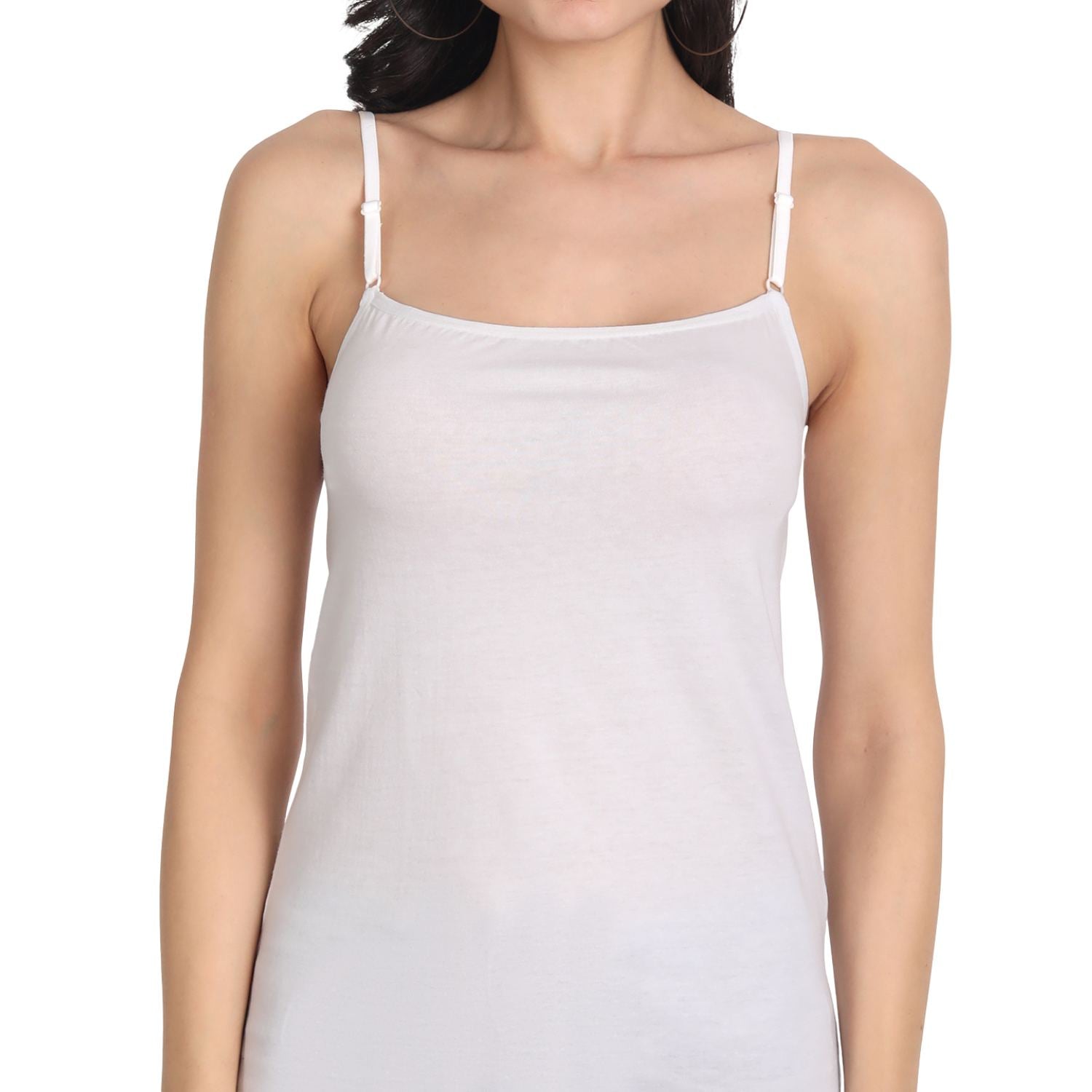 Aimly Women's Cotton Sleeveless Adjustable Strap Camisole Slip Spaghetti 2 WHITE - Pack of 2