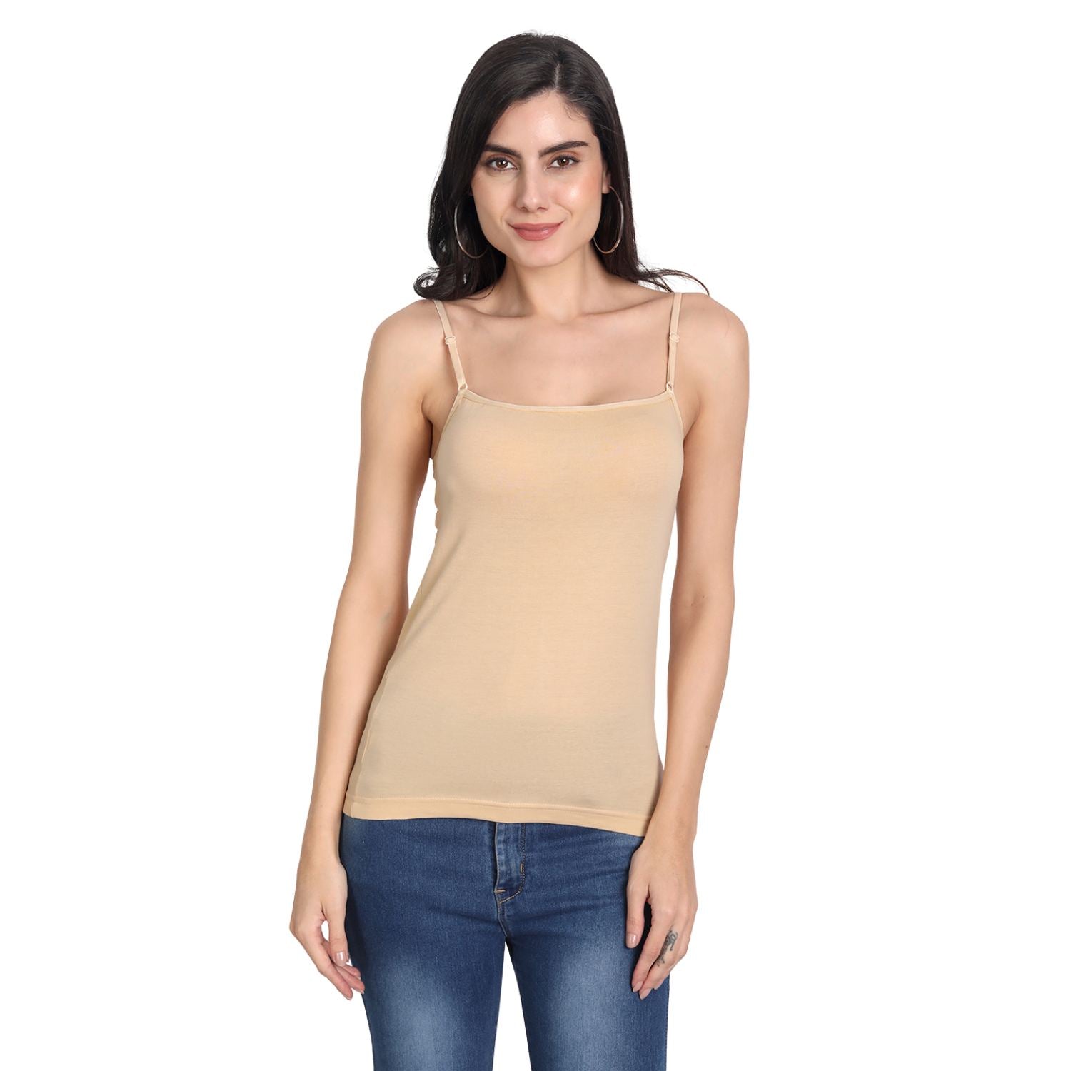 Aimly Women's Cotton Sleeveless Adjustable Strap Camisole Slip Spaghetti BLACK_WHITE - Pack of 2