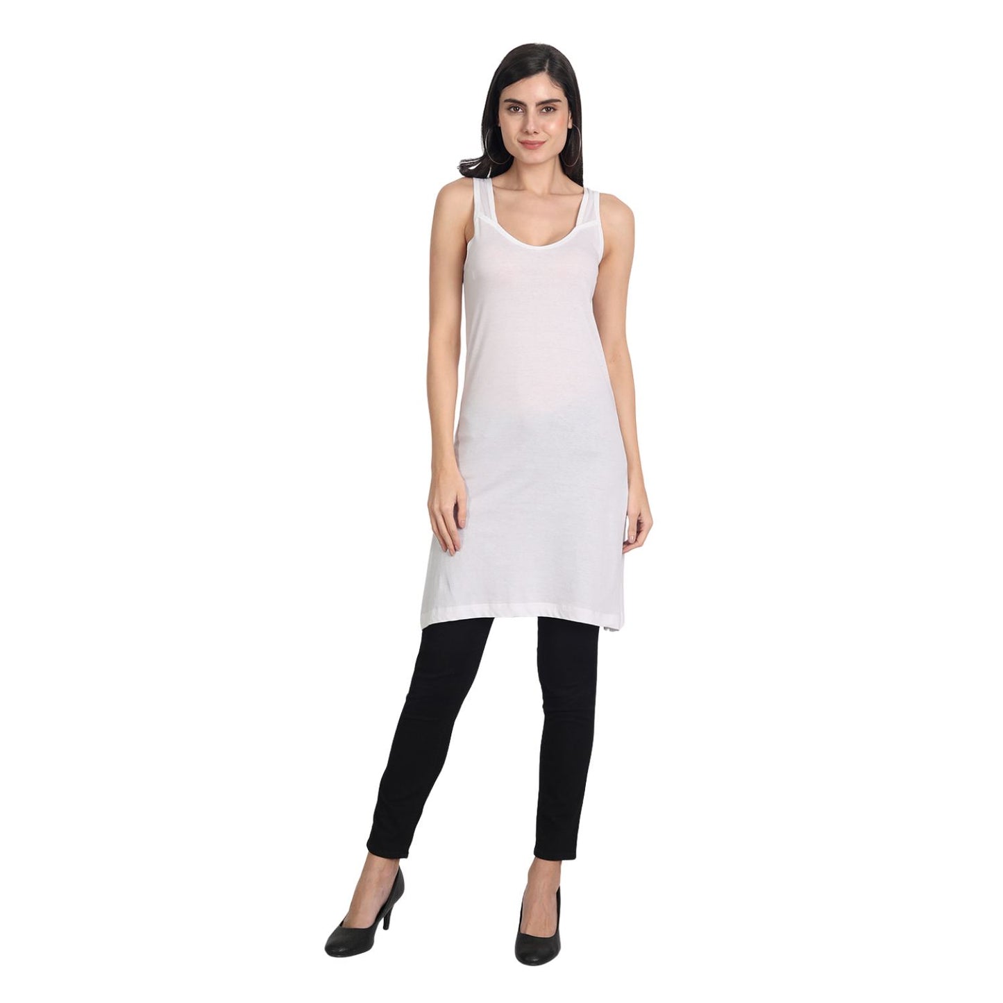 Women's Cotton Sleeveless Long Kurti Camisole Slip Spaghetti P2
