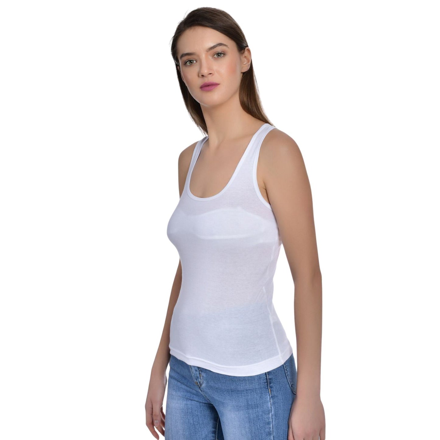 Women's Regular Fit Wide Strap Sleeveless Cotton Camisole Slip Spaghetti 2 white Combo pack of 2