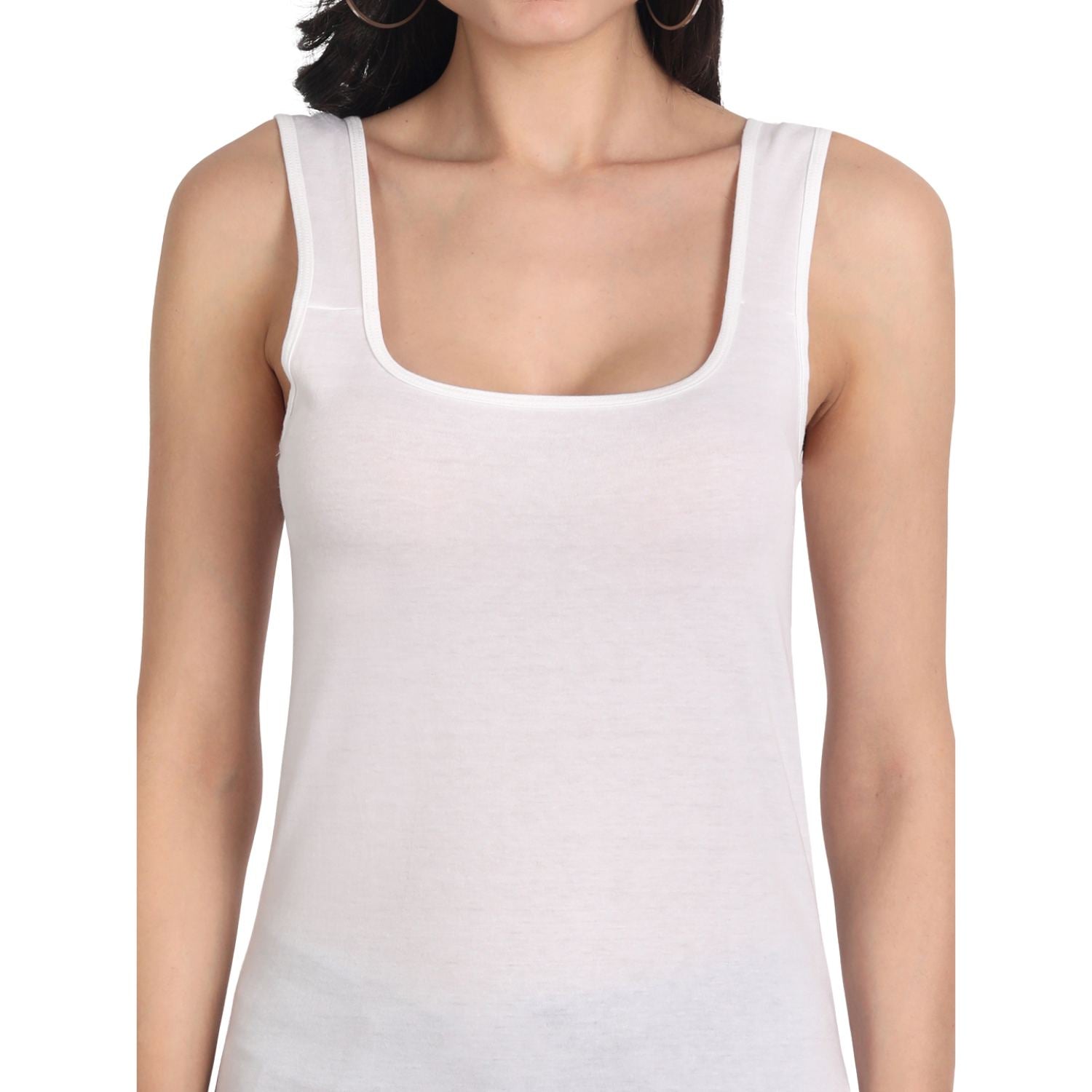 Women's Regular Fit Wide Strap Sleeveless Cotton Camisole Slip Spaghetti 3 WHITE Combo pack of 3