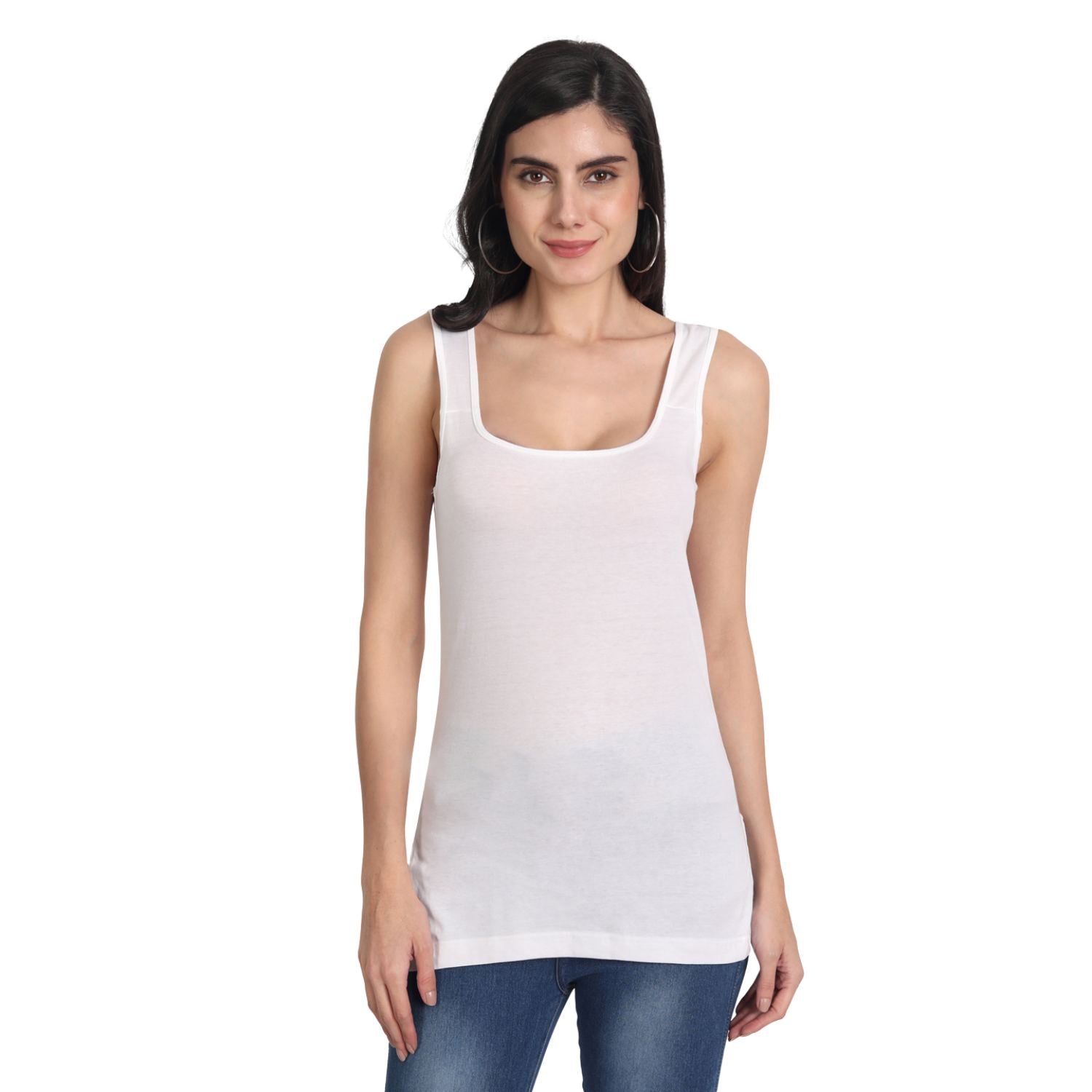 Women's Regular Fit Wide Strap Sleeveless Cotton Camisole Slip Spaghetti 3 WHITE Combo pack of 3