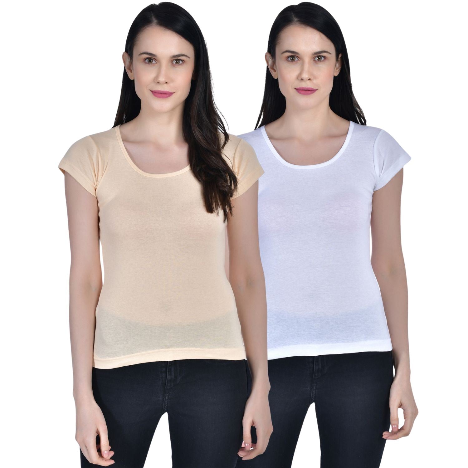 Women's Cotton Cap Sleeve Camisole Slip 1 beige 1 white paghetti Pack-2