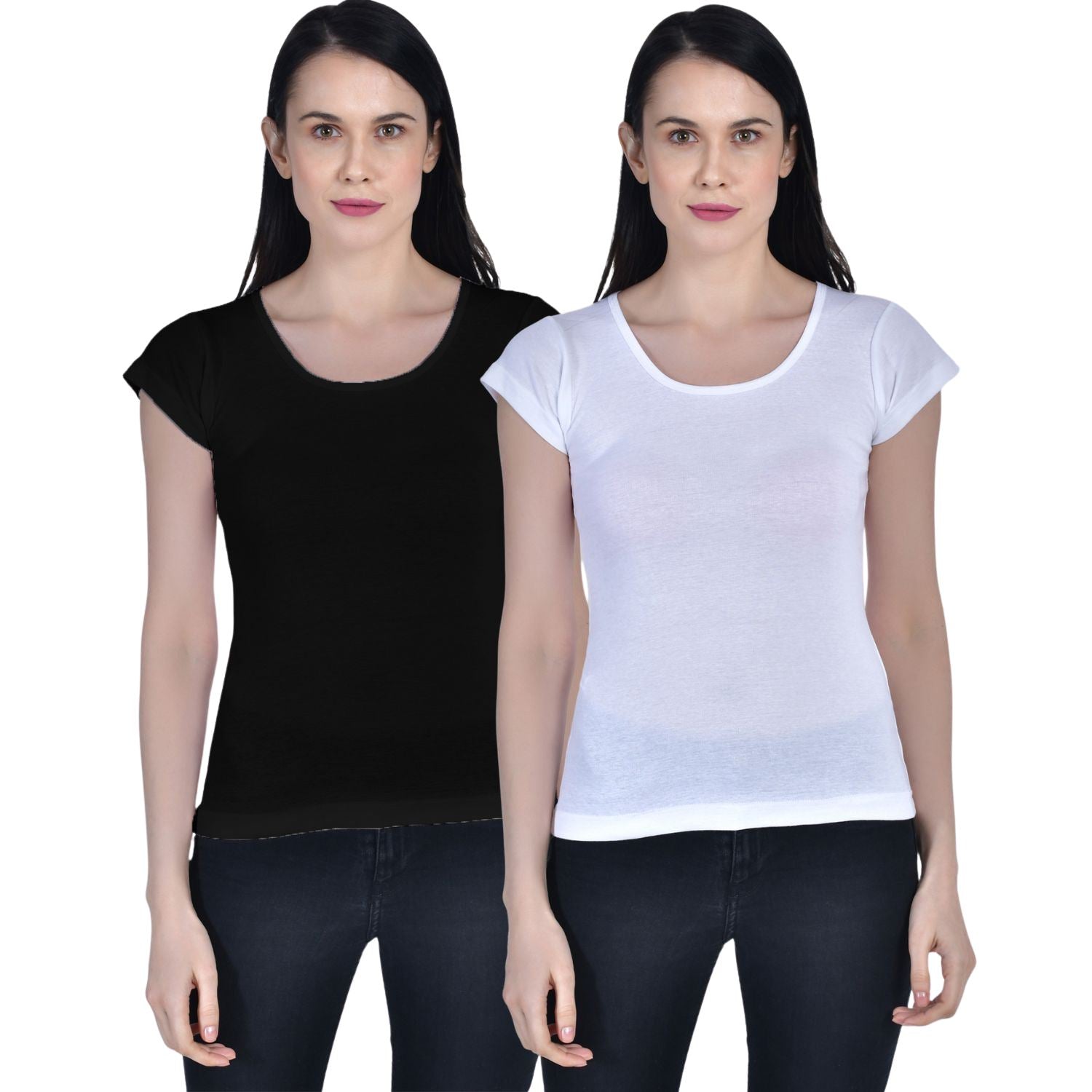 Women's Cotton Cap Sleeve Camisole Slip 1 black 1 white paghetti Pack-2