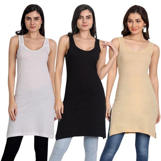 Women's Cotton Sleeveless Long Kurti Camisole Slip Spaghetti P3