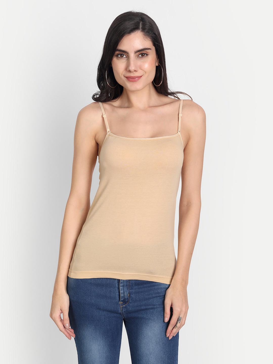 Women's Regular Cotton Sleeveless Adjustable Strap Camisole Slip Spaghetti  –