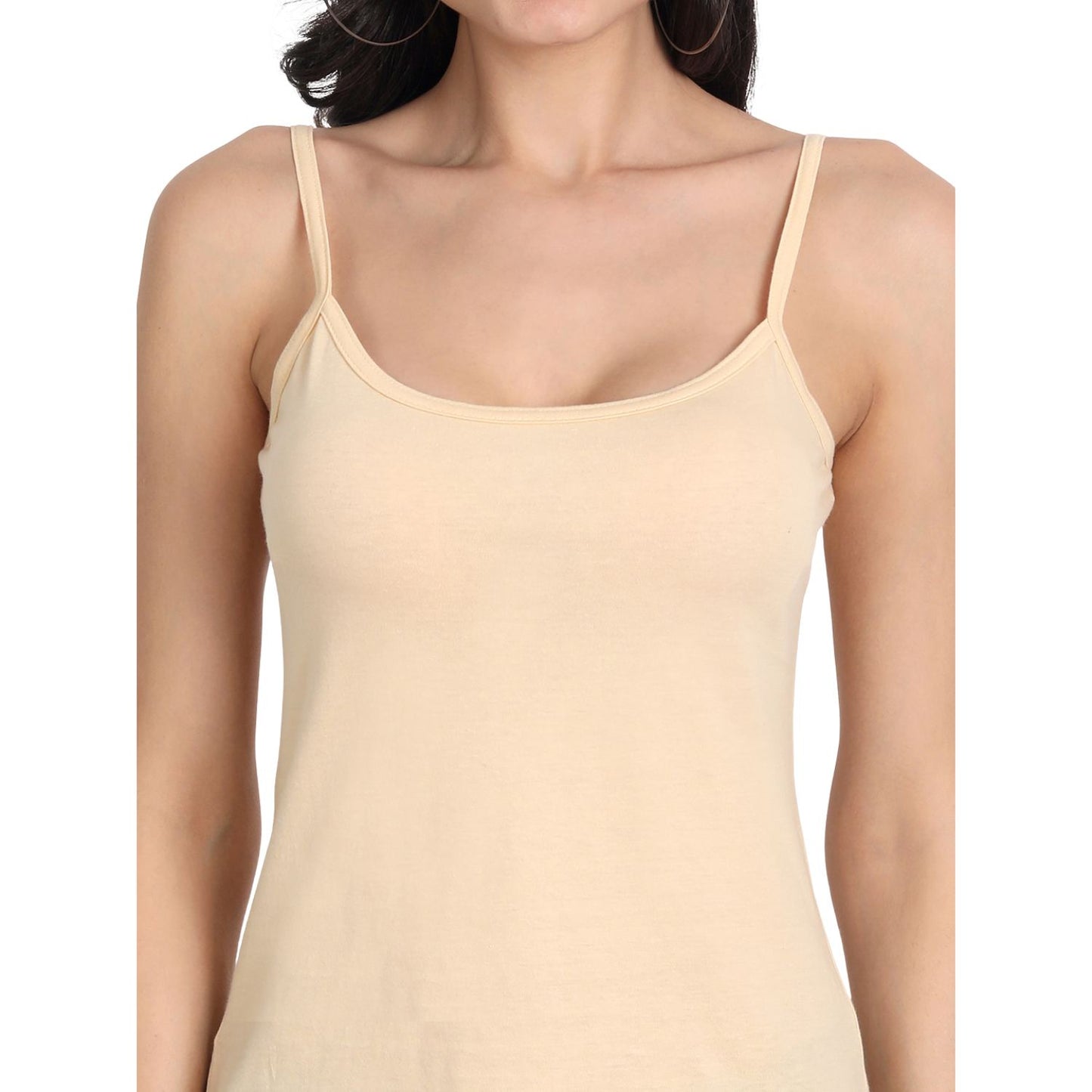 Women's Regular Fit Thin Strap Sleeveless Cotton Camisole Slip Spaghetti 3Beige Combo pack of 3