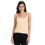 Women's Regular Fit Thin Strap Sleeveless Cotton Camisole Slip Spaghetti 3Beige Combo pack of 3