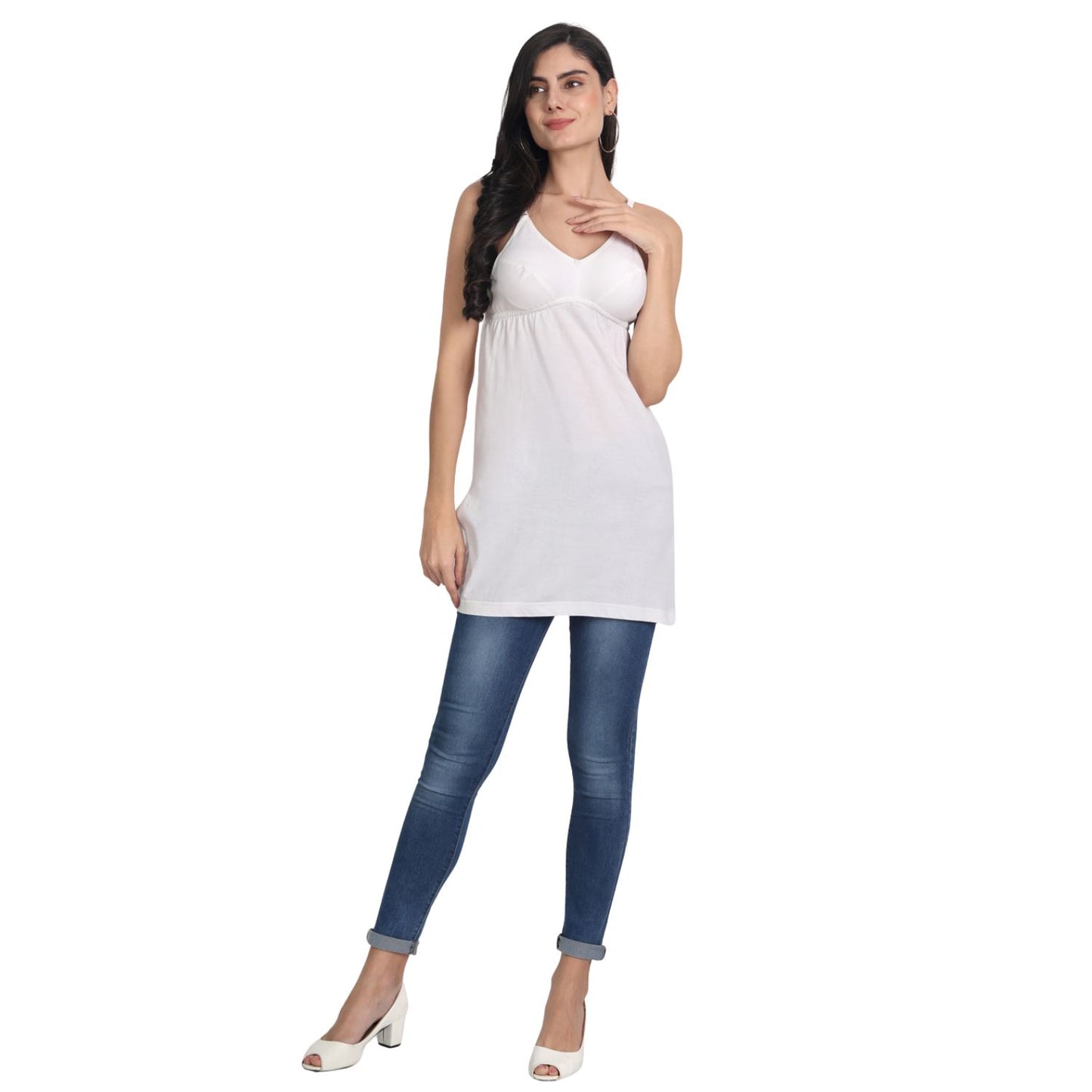 Women’s Cotton Spaghetti Strap Camisole Tops | Soft Stretchable Sleeveless Slips for Layering, Innerwear & Daily Wear 3 white pack of-3