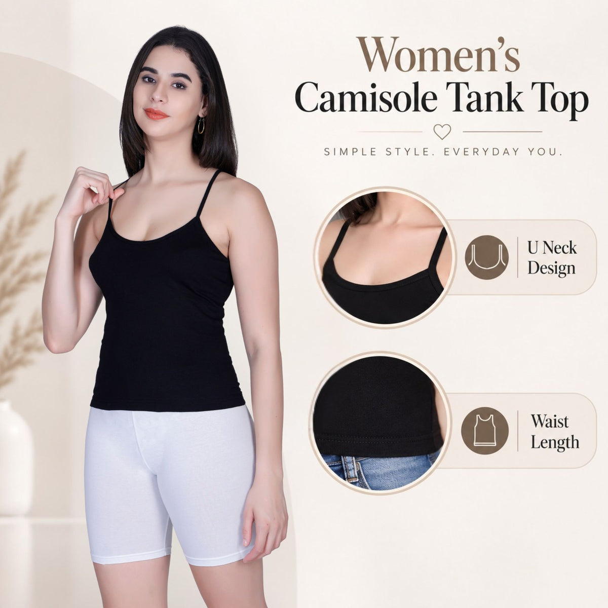Aimly Women's Padded Short Cotton Camisole | Adjustable Spaghetti Strap Innerwear Vest | Soft Comfortable Everyday Wear Undershirt for Women | Lightweight cotton tank top | Breathable Daily Use Inner Slip Vest | Casual Solid Basic Tank Top