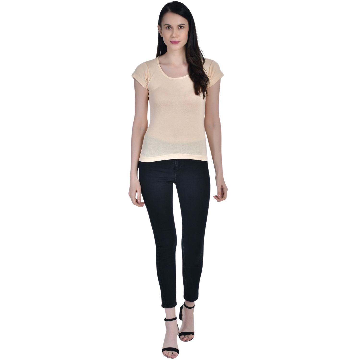 Women's Cotton Cap Sleeve Camisole Slip Spaghetti 3 beige Pack-3
