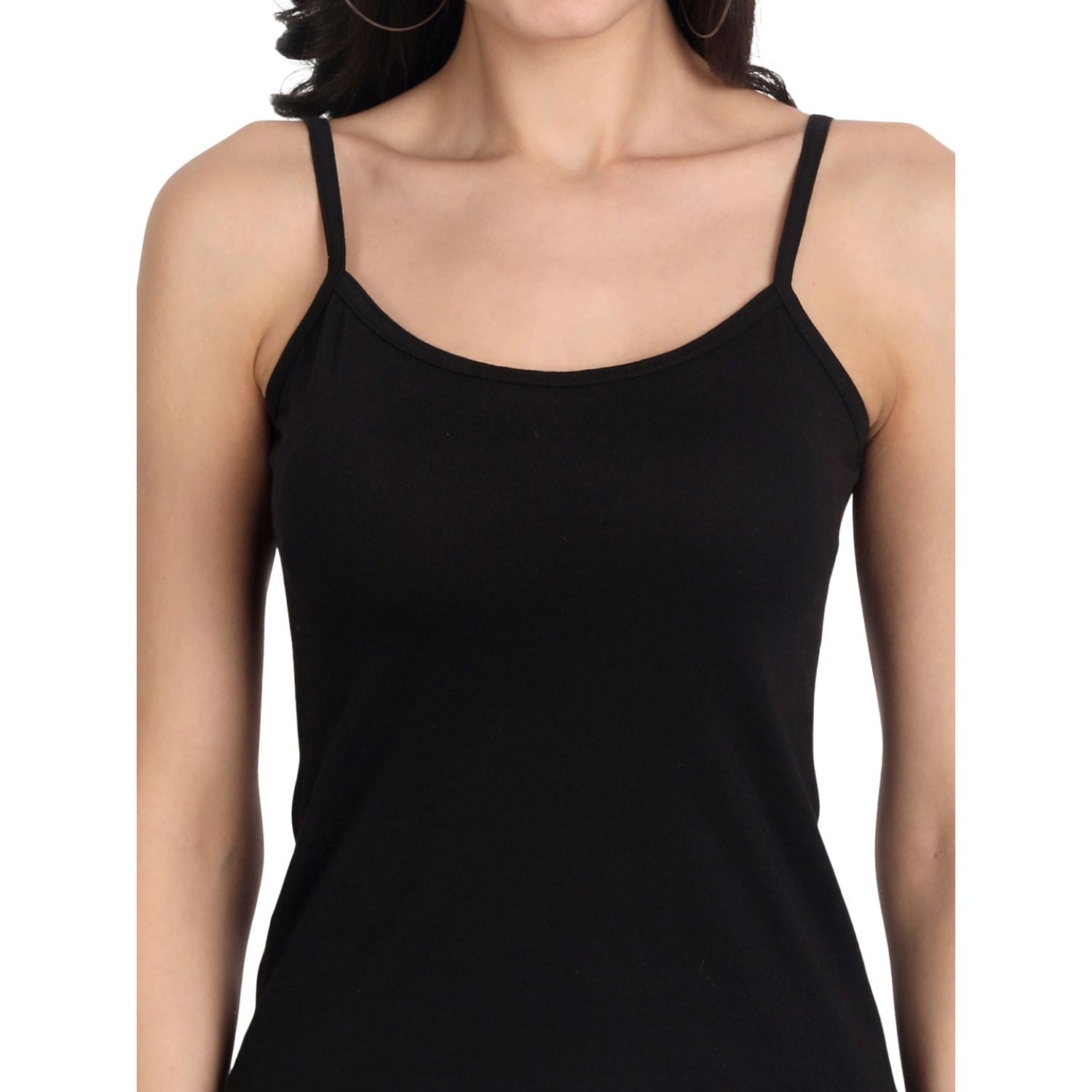 Women's Regular Fit Thin Strap Sleeveless Cotton Camisole Slip Spaghetti 2Beige_1Black Combo pack of 3