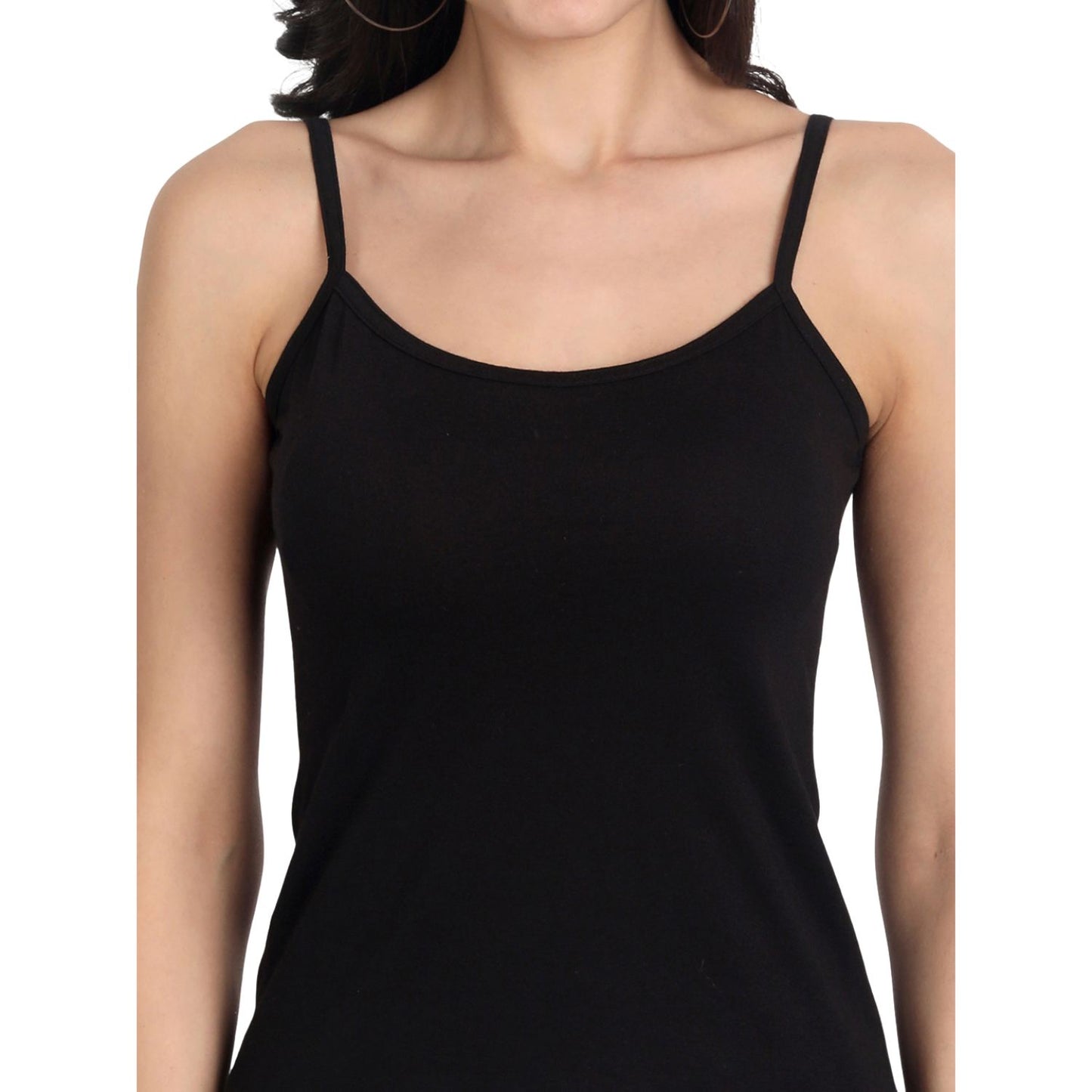 Women's Regular Fit Adjustable Strap Cotton Bra Cum Camisole Slip Spaghetti 1black1beige Combo pack of 2