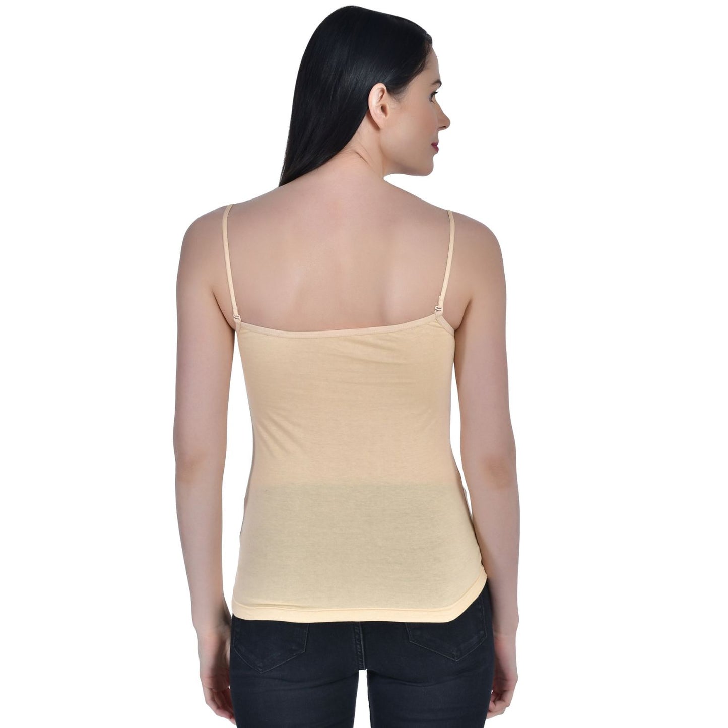 Women's Cotton Adjustable Strap Lace Spaghetti Slip Camisole 3 beige Pack of 3