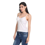 Women's Regular Fit Adjustable Strap Cotton Bra Cum Camisole Slip Spaghetti 2-White Combo pack of 2