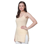 Women's Cotton Sleeveless U Neck Long Spaghetti Slips Regular Use Camisoles Multicolor pack of 3
