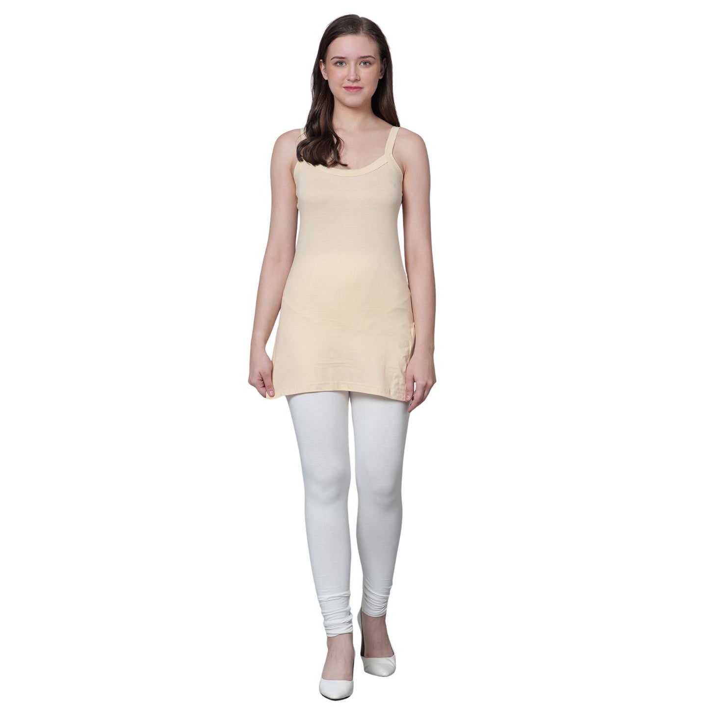 Women's Cotton Sleeveless U Neck Long Spaghetti Slips Regular Use Camisoles 3 bge pack of 3