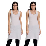 Women's Cotton Sleeveless Long Kurti Camisole Slip 2 white Spaghetti P2