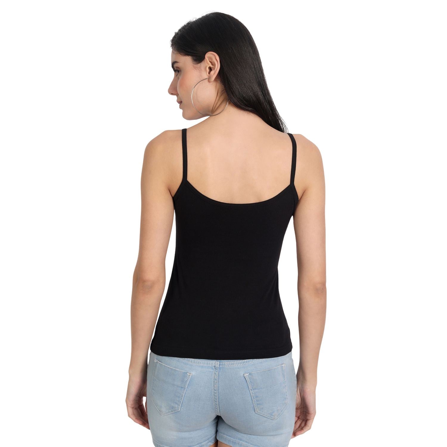 Women's Regular Fit Adjustable Strap Cotton Bra Cum Camisole Slip Spaghetti 1white1black Combo pack of 2